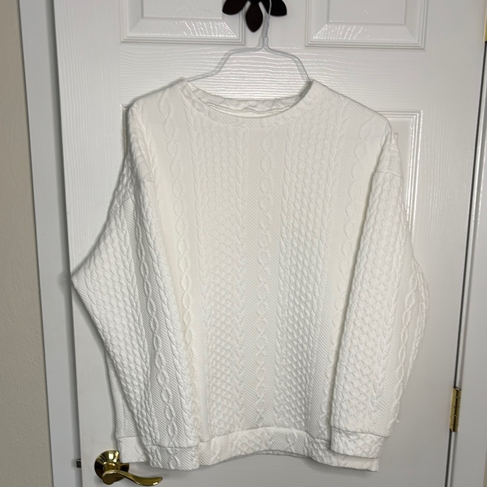 SHEIN Women's White Cable Knit Sweater Sweatshirt Long Sleeve Size Lg